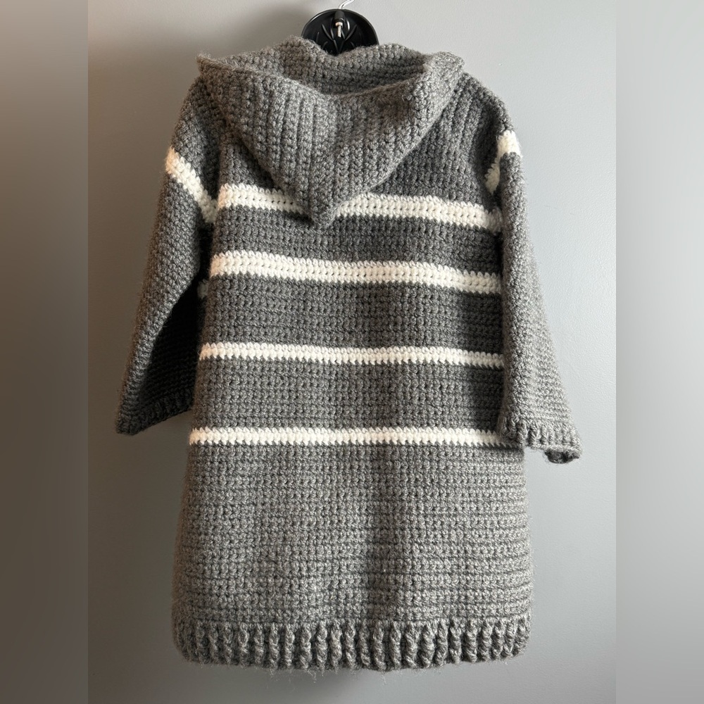 Handmade Heavy Hooded Cardigan 3/4 Sleeve 20" PTP Sz S-M Open Front Cozy & Warm